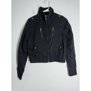 Bershka Premium Outerwear BSKGIRL Black Moto Jacket, Size M Cotton Lined